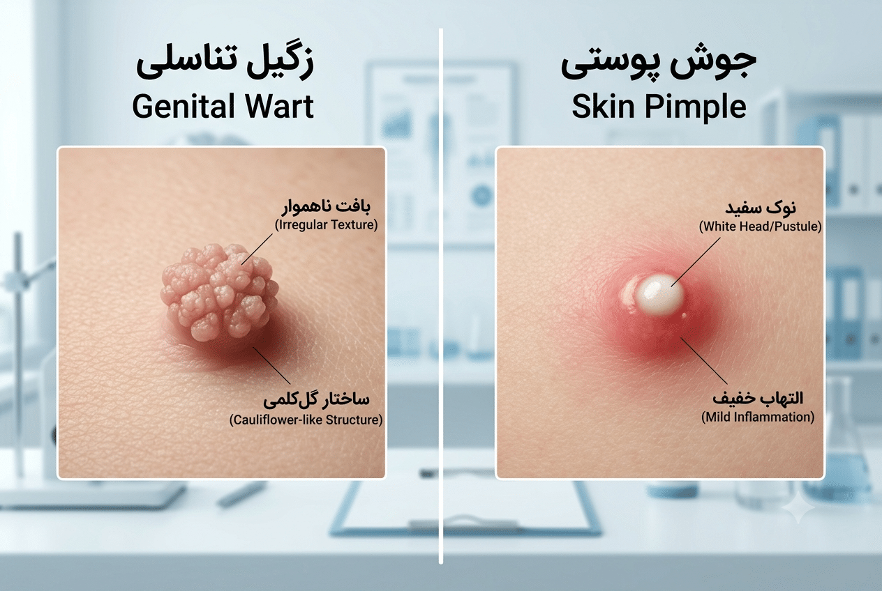 تشخیص تفاوت زگیل تناسلی با جوش