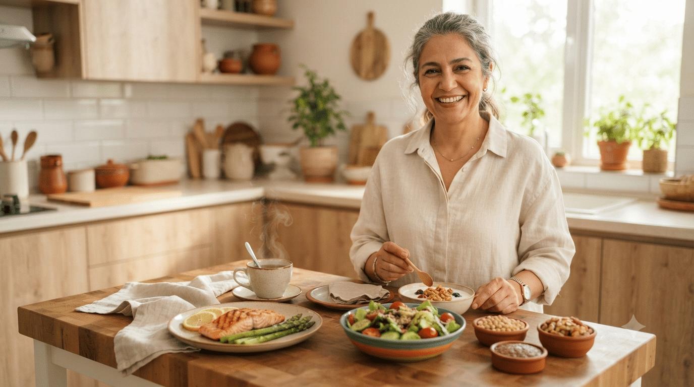 تغذیه دوران یائسگی | راهنمای کامل ویتامین‌ها، دمنوش‌ها و گیاهان دارویی