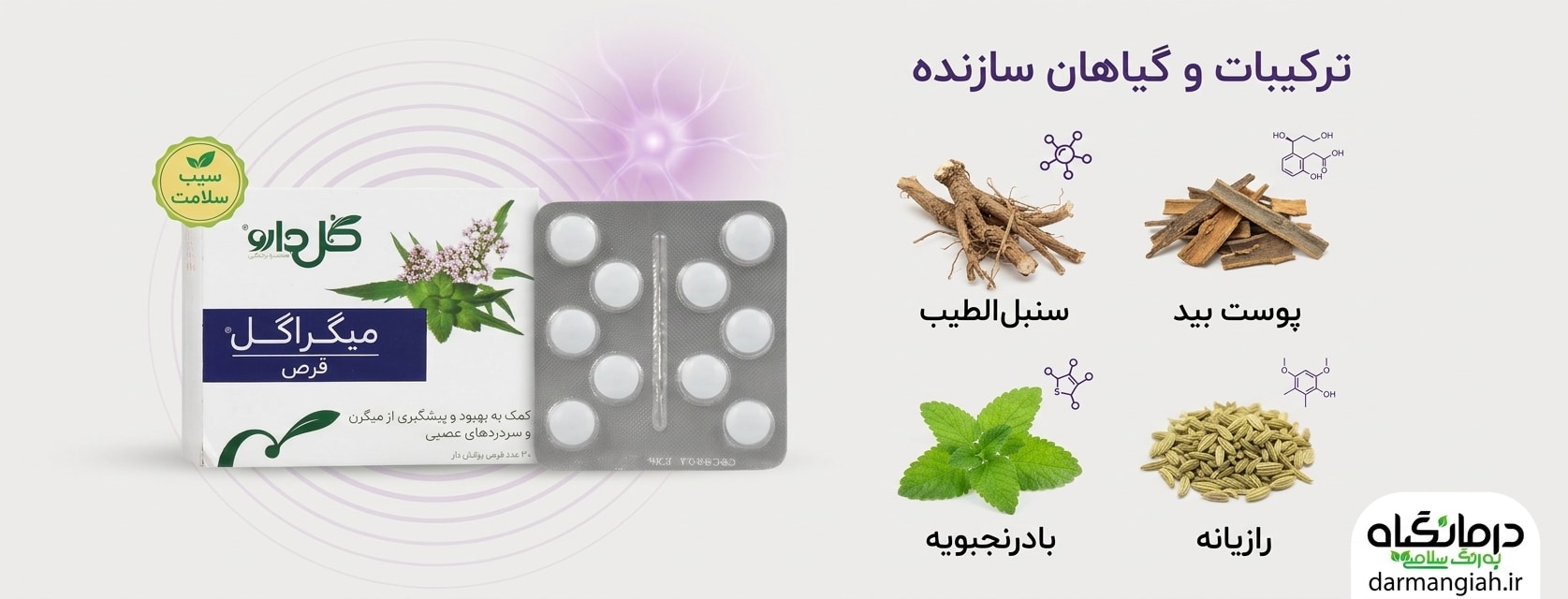 قرص میگراگل گل‌دارو برای پیشگیری و کاهش شدت حملات میگرن و سردرد عصبی