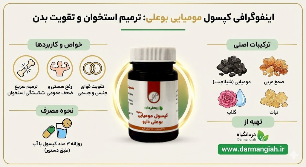 اینفوگرافی کپسول مومیایی بوعلی دارو